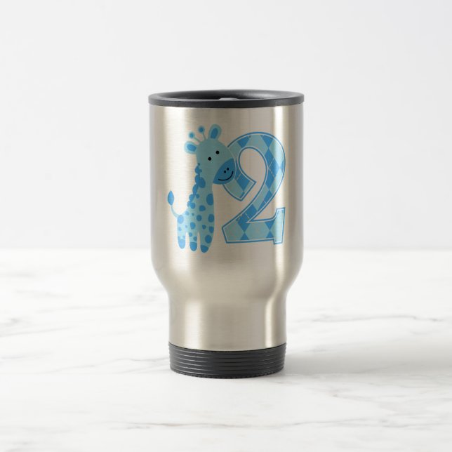 2nd Birthday Blue Giraffe Travel Mug (Center)