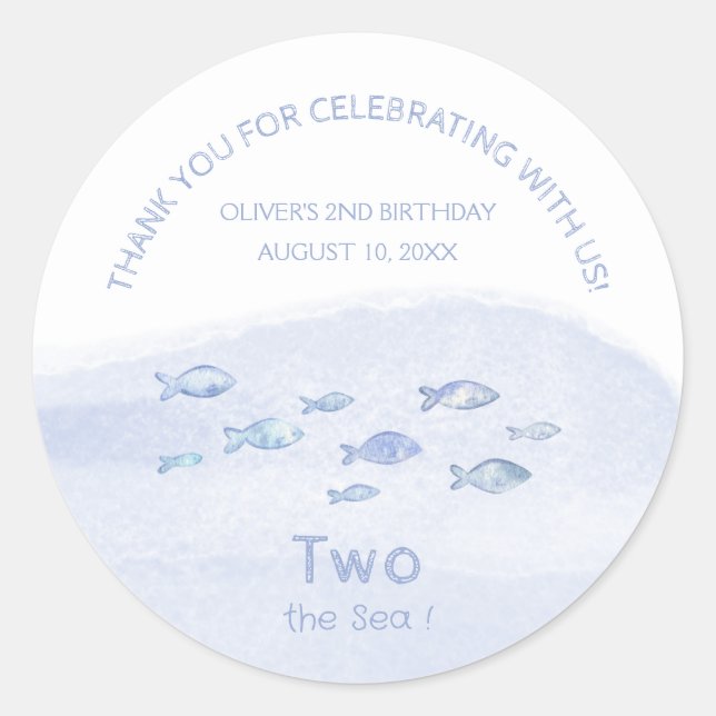 2nd birthday blue sea fish cute thank you  classic round sticker (Front)