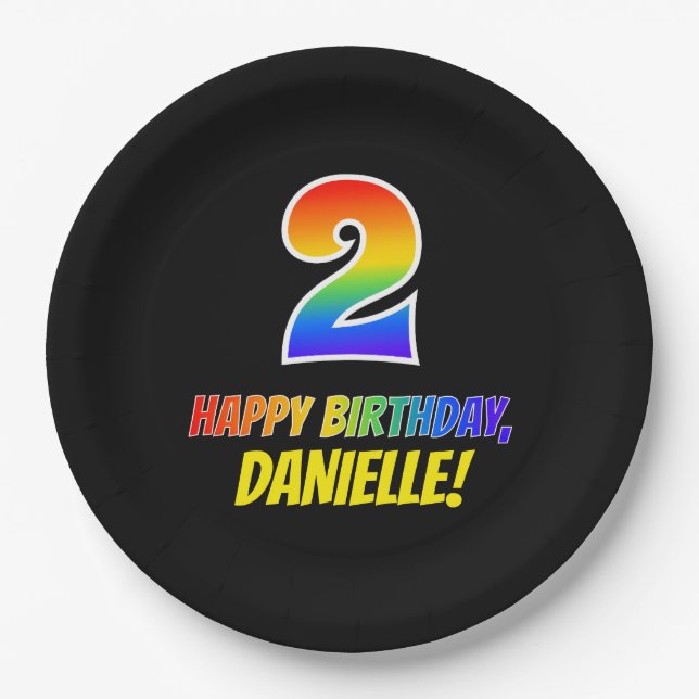 2nd Birthday: Bold, Fun, Simple, Rainbow 2 Paper Plate (Front)