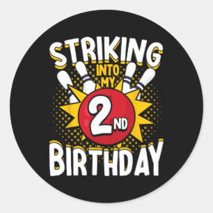 2nd Birthday Bowling Theme Striking Into Birthday  Classic Round Sticker
