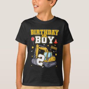 2nd Birthday Boy 2 Years Old Excavator Three Decor T-Shirt