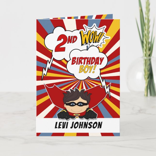 2nd Birthday Boy Superhero Comic Theme Card (Front)