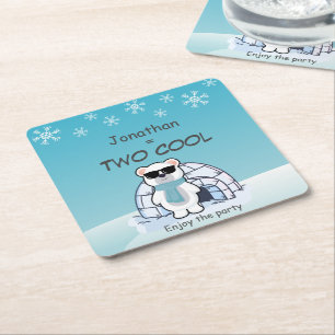 2nd Birthday Boy Two Cool Polar Bear Iglo Square Paper Coaster