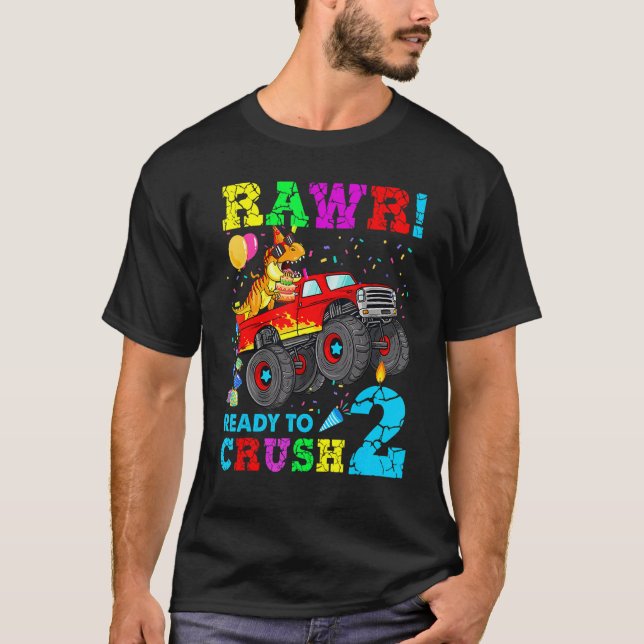 2nd Birthday Boys Ready To Crush 2 Monster Truck D T-Shirt (Front)