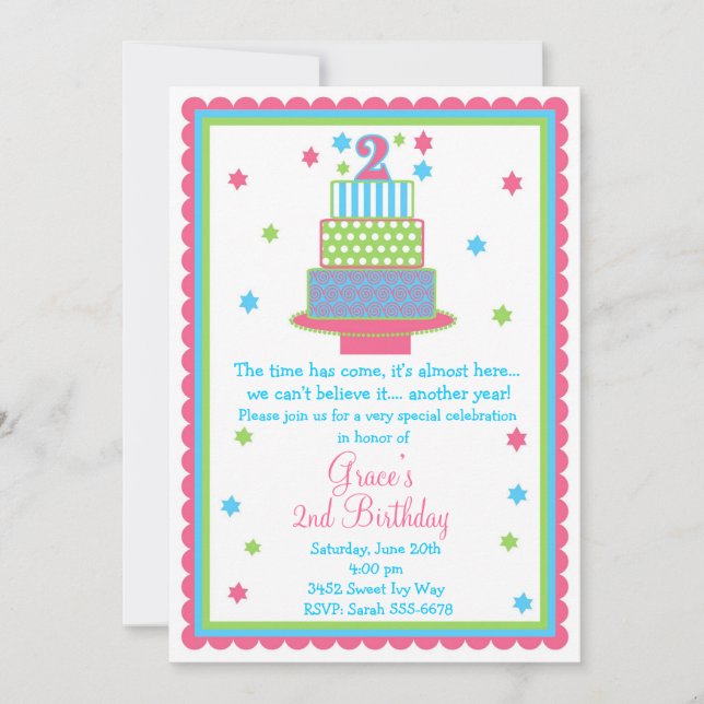 2nd Birthday Cake Party Invitation (Front)