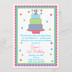 2nd Birthday Cake Party Invitation