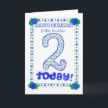 2nd Birthday Card for a Little Brother<br><div class="desc">A birthday card for a Two-year-old younger brother,  with a fresh blue,  green and white design made from a handpainted paper collage by Judy Adamson.</div>