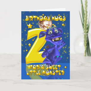 2nd Birthday Card With Cute Blue Monster - Moonies