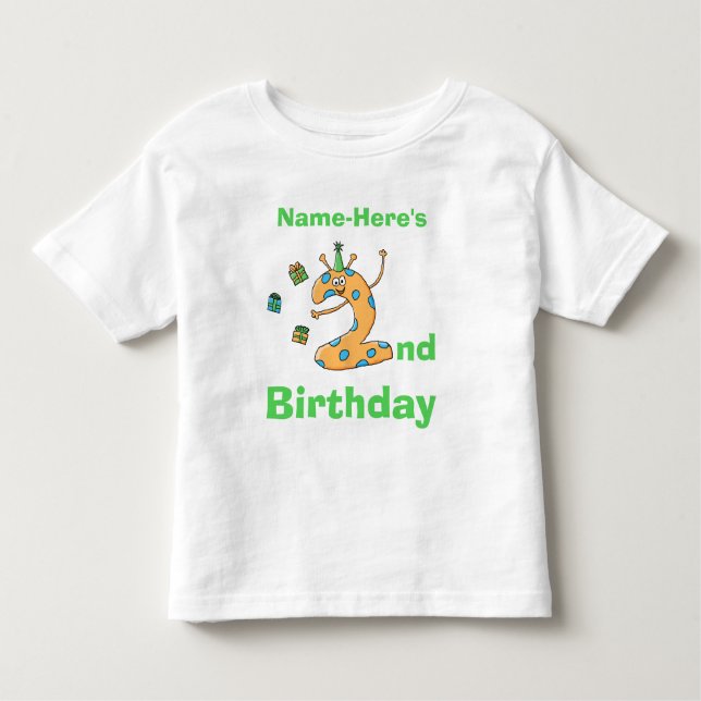 2nd birthday cartoon. Custom Name. Toddler T-Shirt (Front)