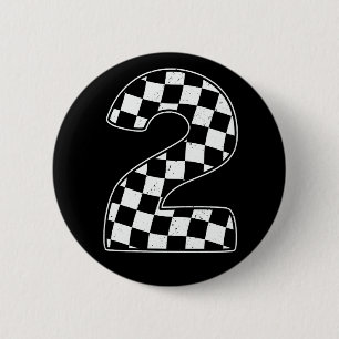 2nd Birthday Checkered Number 2 Car Racing Flag  6 Cm Round Badge