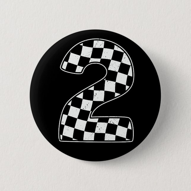 2nd Birthday Chequered Number 2 Car Racing Flag  6 Cm Round Badge (Front)