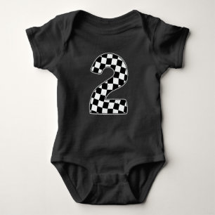 2nd Birthday Chequered Number 2 Car Racing Flag Baby Bodysuit