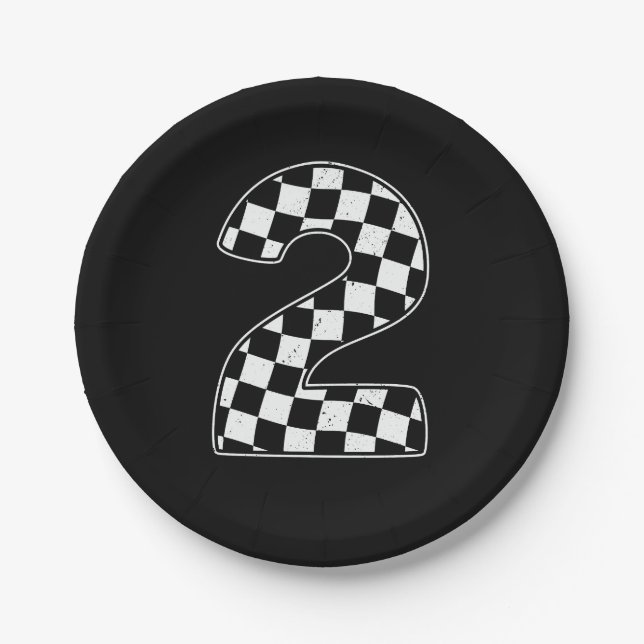 2nd Birthday Chequered Number 2 Car Racing Flag  Paper Plate (Front)