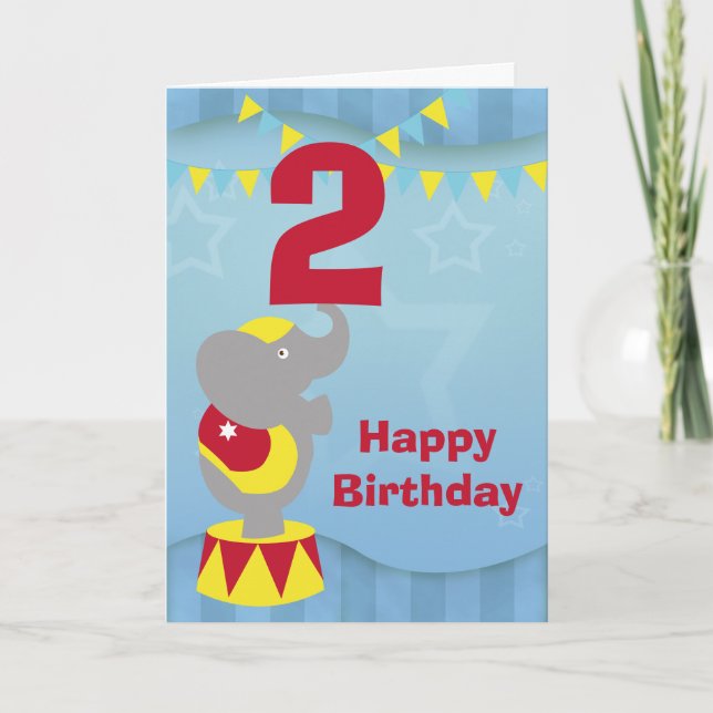 2nd Birthday Circus Elephant Card (Front)