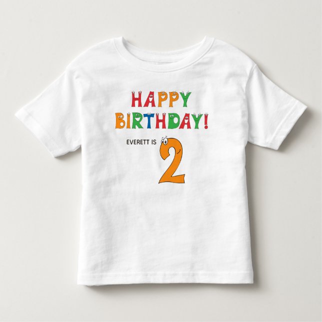 2nd Birthday Colourful Alphabet with First Name Toddler T-Shirt (Front)