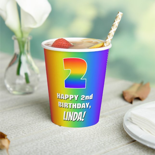 2nd Birthday: Colourful, Fun Rainbow Pattern # 2 Paper Cups (Insitu)