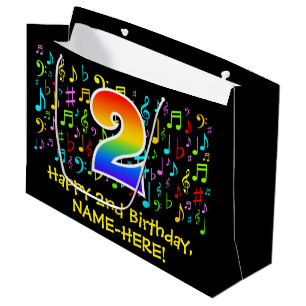 2nd Birthday - Colourful Music Symbols, Rainbow 2 Large Gift Bag