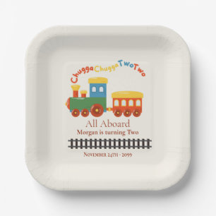 2nd Birthday Colourful Train Chugga Choo Two Paper Plate