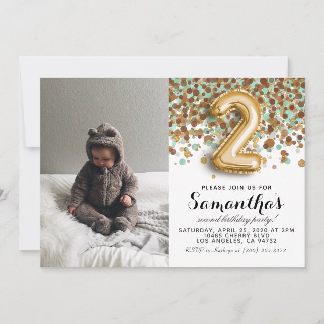 2nd Birthday Confetti Portrait Invitation (Front)