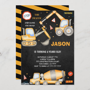 2nd Birthday Construction Boy Invitation