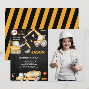 2nd Birthday Construction Boy Photo Invitation