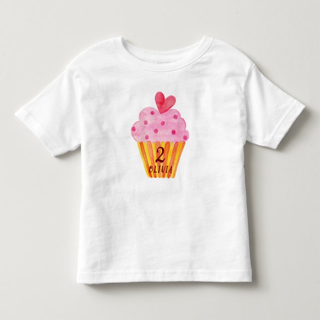 2nd birthday - Cupcake baking girls watercolor Toddler T-Shirt (Front)