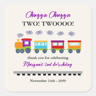 2nd Birthday Cute Colourful Train  Square Sticker