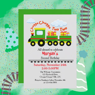 2nd Birthday Cute Colourful Train With Presents Invitation