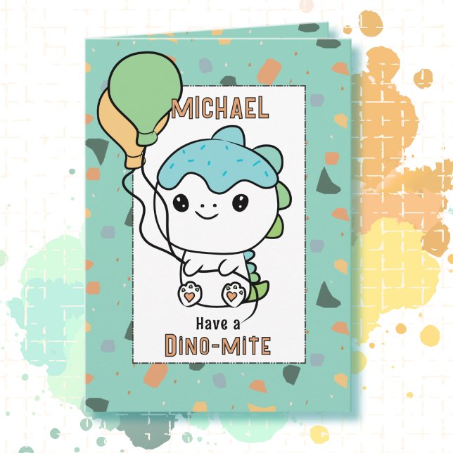2nd Birthday Cute Dinosaur Cartoon Adorable Dino  Card (Creator Uploaded)