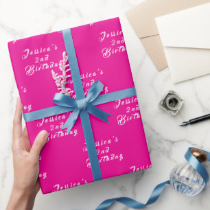 2nd Birthday Cute Girly Hot Pink Simple Girl Wrapping Paper