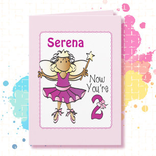 2nd Birthday Cute Sweet Ballerina Cartoon Ethnic  Card