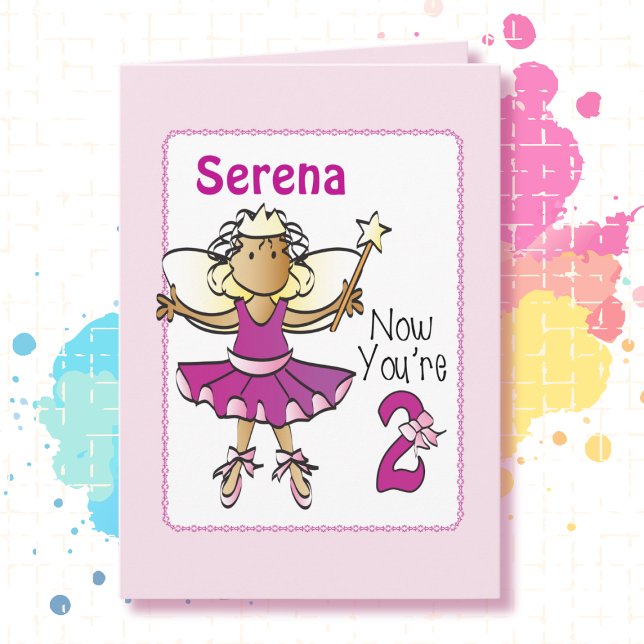 2nd Birthday Cute Sweet Ballerina Cartoon Ethnic  Card (Creator Uploaded)