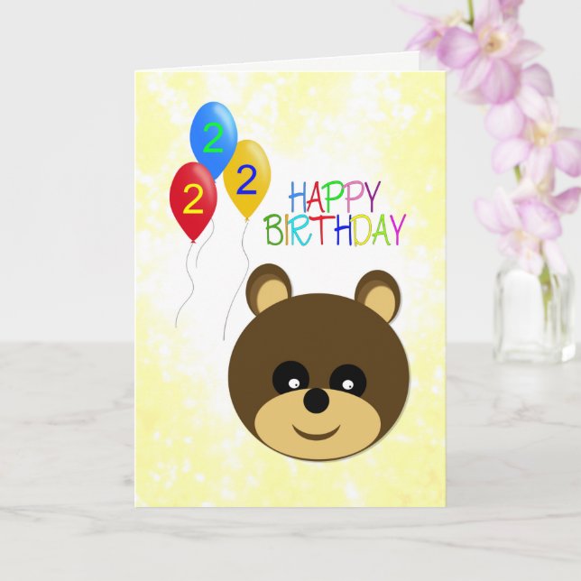 2nd Birthday Cute Teddy Bear Card (Orchid)