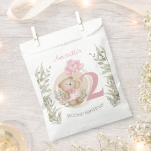 2nd Birthday Cute Teddy Bear Pink Favour Bags