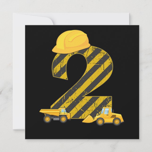 2nd Birthday Digger 2 Years Builder Excavator Gift Invitation (Front)