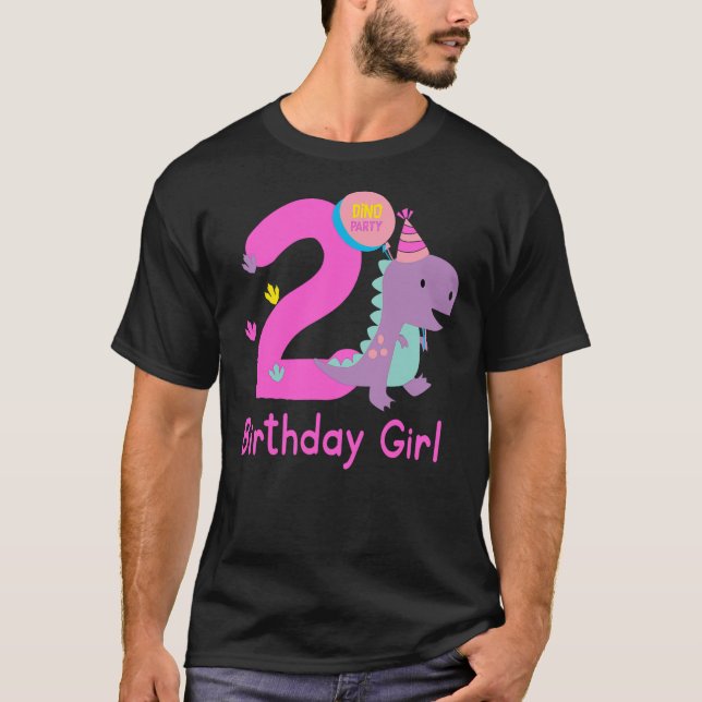 2nd Birthday Dinosaur Girl T-Rex Matching Family P T-Shirt (Front)
