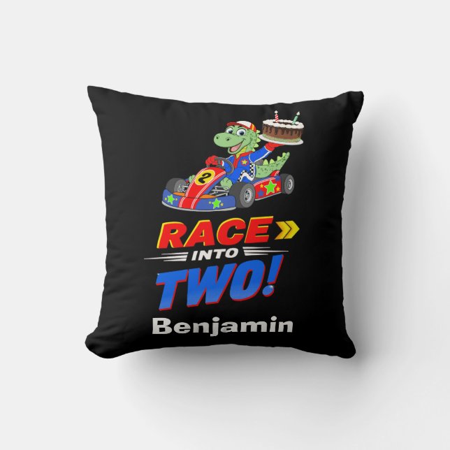 2nd Birthday Dinosaur Race Car Ready Set  Cushion (Front)