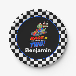 2nd Birthday Dinosaur Race Car Ready Set Paper Plate