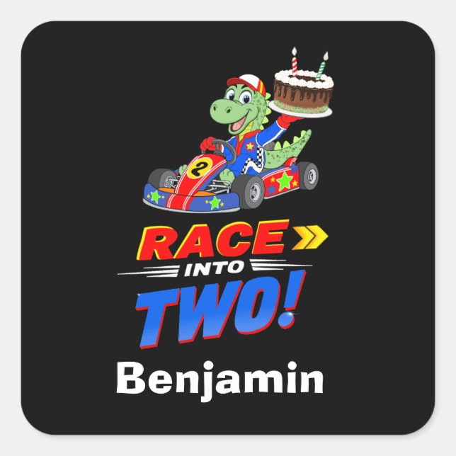 2nd Birthday Dinosaur Race Car Ready Set  Square Sticker (Front)