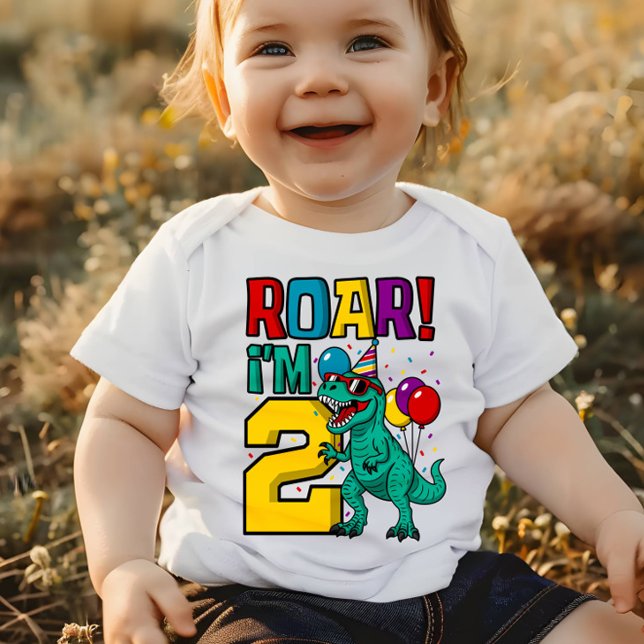 2nd Birthday Dinosaur Roar Baby T-Shirt (Creator Uploaded)
