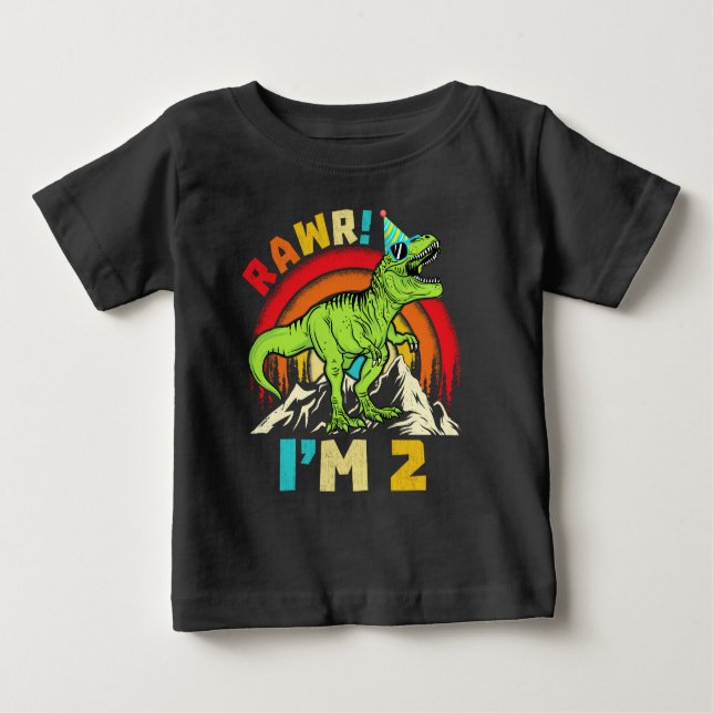  2nd Birthday Dinosaur T Rex Rawr I'm 2 For Boys Baby T-Shirt (Front)