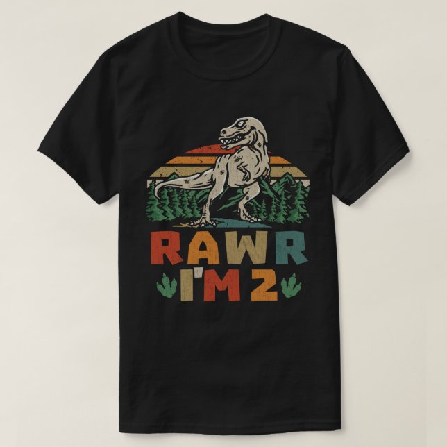  2nd Birthday Dinosaur T Rex Rawr I'm 2 For Boys T-Shirt (Design Front)