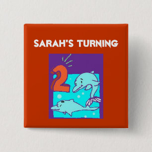 2nd Birthday Dolphins 15 Cm Square Badge