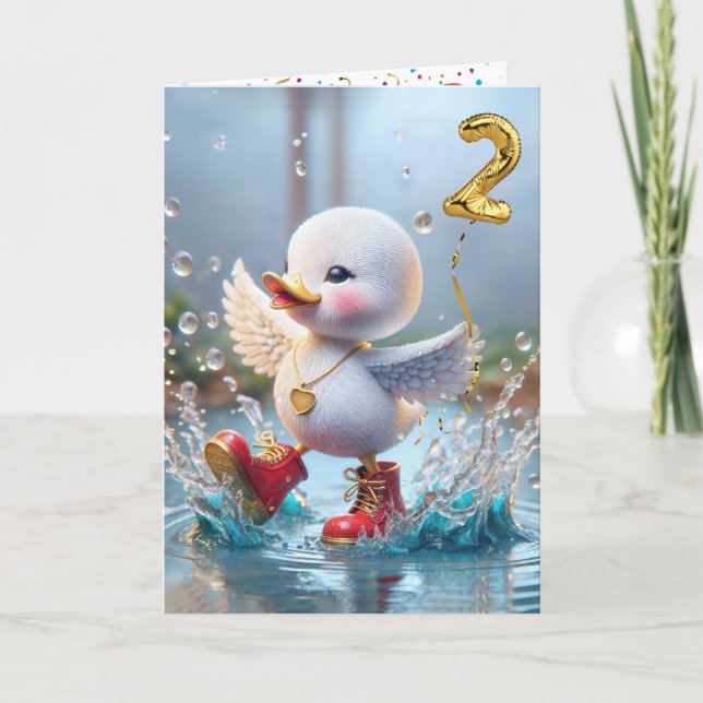 2nd Birthday Duck Dancing In a Rain Puddle Card (Front)