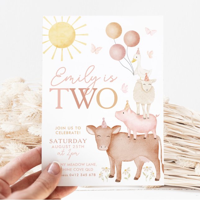 2nd Birthday Farm Animals Barnyard Party Girls Invitation (Creator Uploaded)