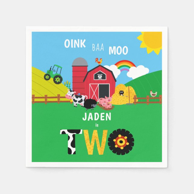 2nd Birthday Farm Barn Animals Oink Baa Moo Napkin (Front)