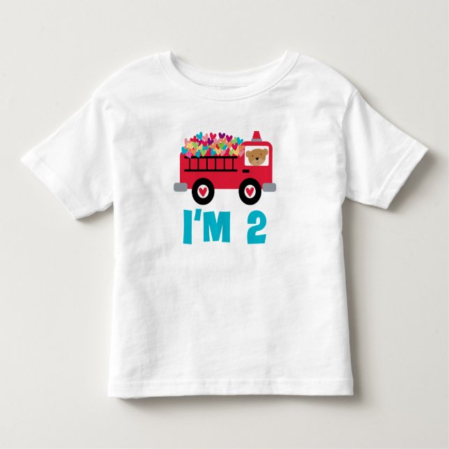 2nd Birthday Firetruck Fireman Toddler T-shirt (Front)