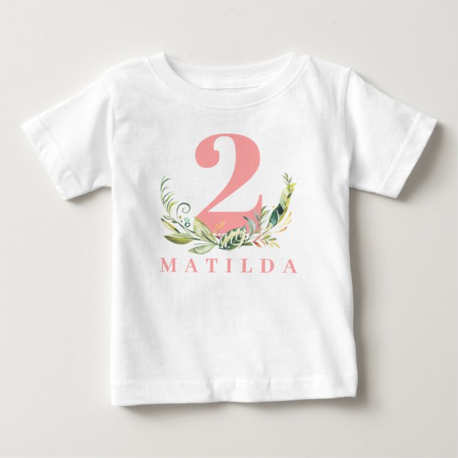 2nd birthday foliage + floral age number baby T-Shirt (Front)