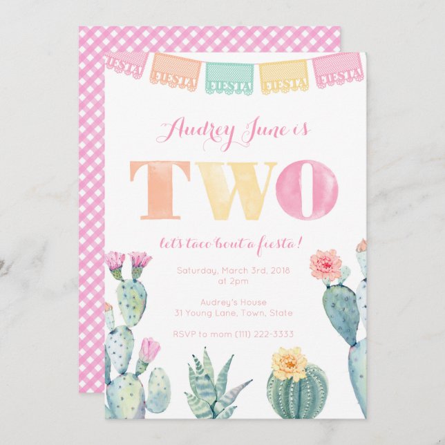 2nd Birthday for girl - Let's taco bout a fiesta! Invitation (Front/Back)