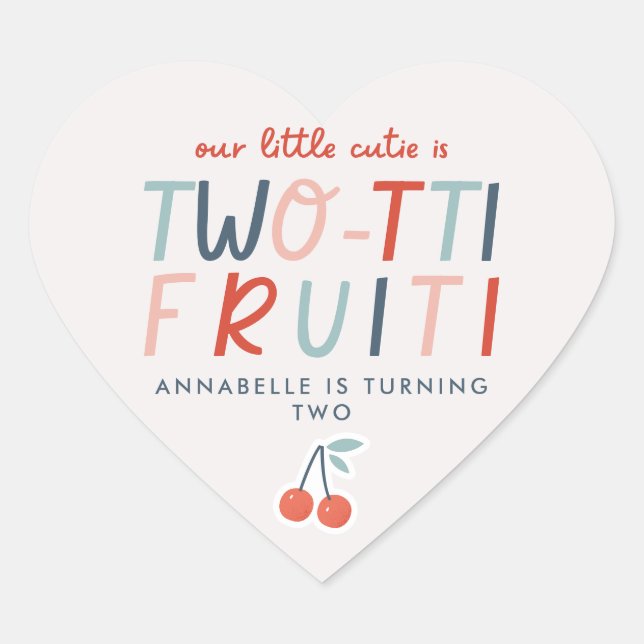 2nd birthday fruit red summer children's party inv heart sticker (Front)